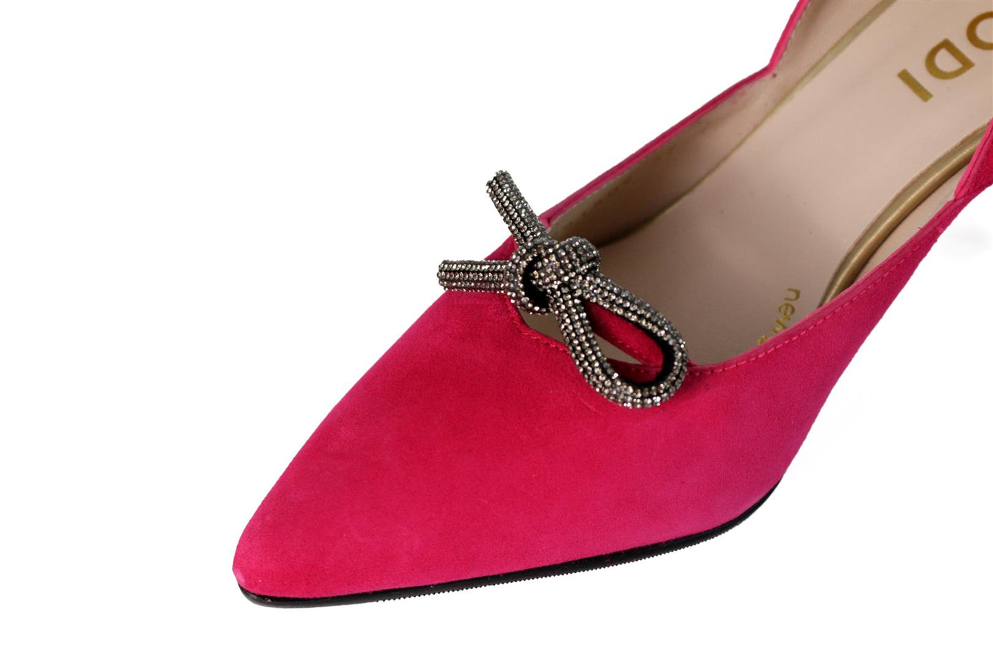 Pinke Pumps mit Glitzer-Schleifchen