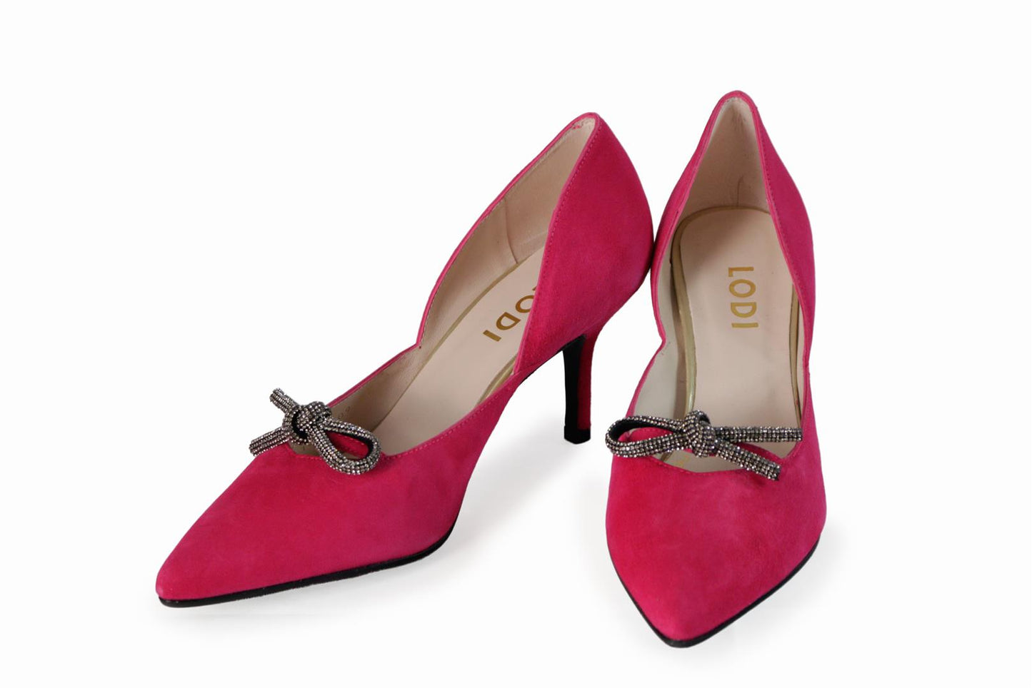 Pinke Pumps mit Glitzer-Schleifchen