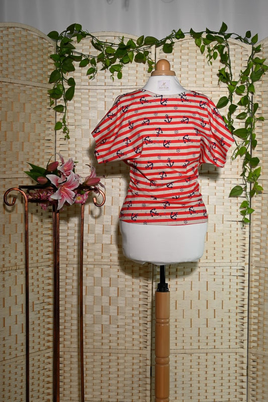 Rot weiß gestreiftes T-Shirt mit Ankern im Rockabilly Stil