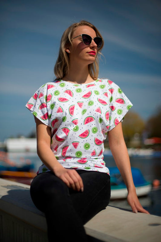 Shirt mit angeschnittenem Arm und Melonen Kiwi Druck